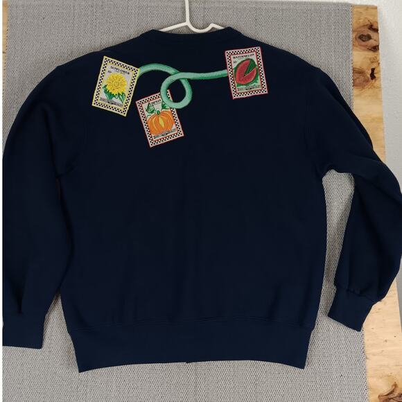 Fruit of the Loom Vintage Sweatshirt Cardigan OSFA Navy Blue Patched Garden Boho - Picture 7 of 13